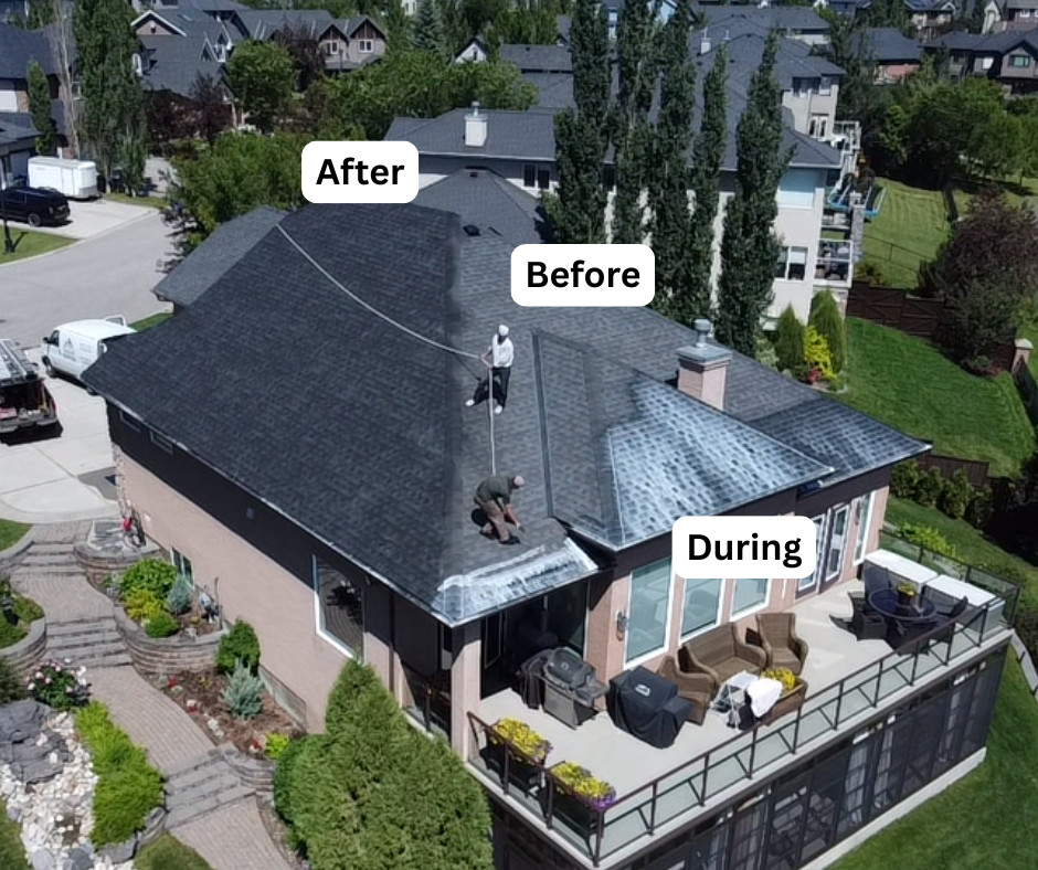 Roof rejuvenation before, during, and after — Alberta job 1